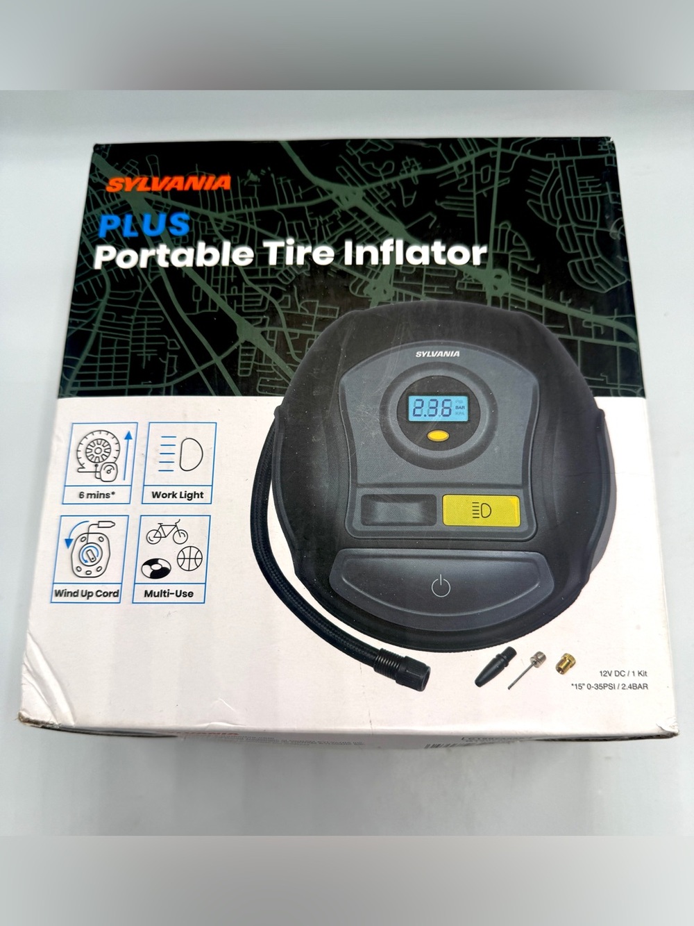 NEW Sylvania Plus Portable Tire Inflator with Digital Display and LED Work Light